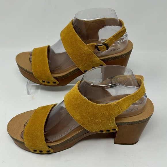 Brand New! Lucky 🍀 Brand Yellow Leather Heeled Sandals SIZE 8.5M/39 - Picture 3 of 13
